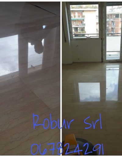 Pavimento in marmo lucidato da Robur Service Srl, rifinito a specchio dopo un intervento di pulizia e lucidatura professionale.